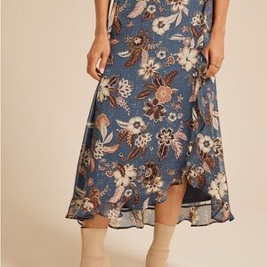 Maurices Floral Print Midi Skirt in Blue and Brown